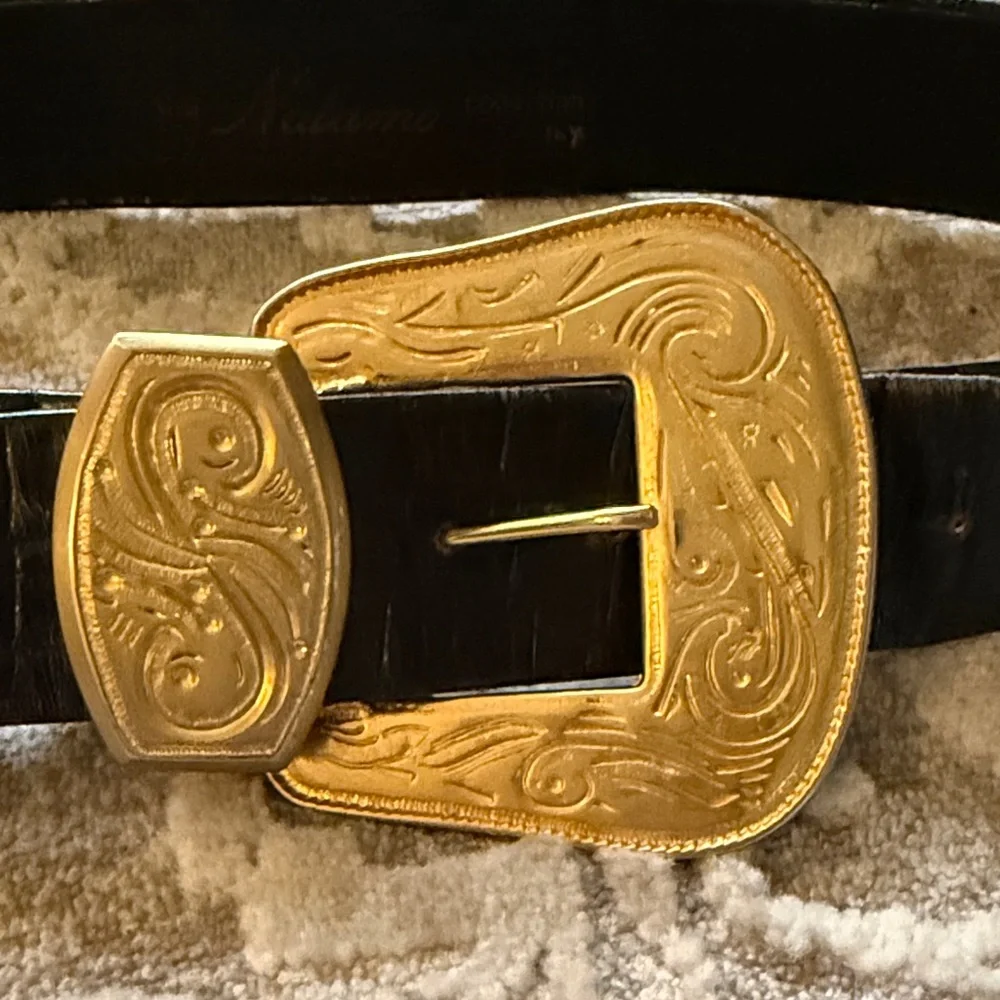 Vintage Stylish Black Belt with Gold Buckle